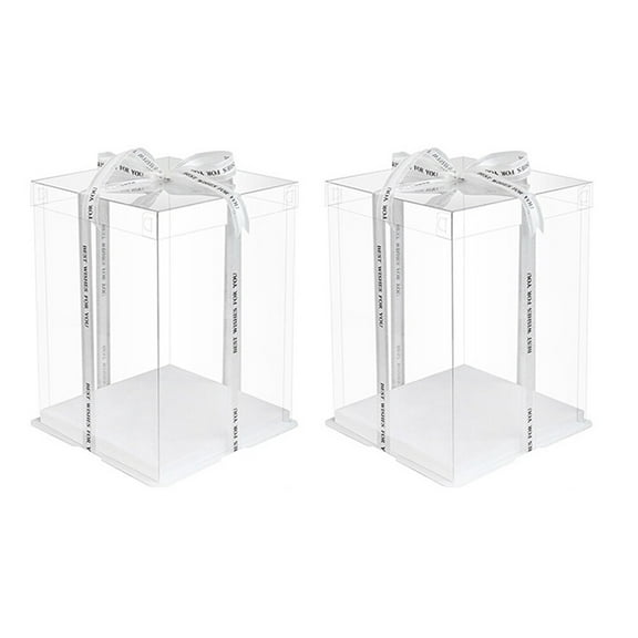 2pcs 3 in 1 Clear Birthday Cake Box Transparent Gift Packaging Boxes Clear Cake Dessert Box Birthday Anniversary Wedding Gift Boxes ( without ribbons ) ( 4 inch )