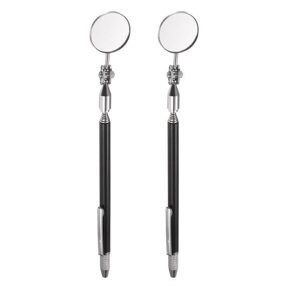 2pcs 3 In 1 Telescoping Inspection Mirror 1.2" Round 6.4" to 29.3" 360 Degree Stainless Steel Extendable Mirrors with Magnetic Pickup Tool and Marking Needle for Technicians, Black