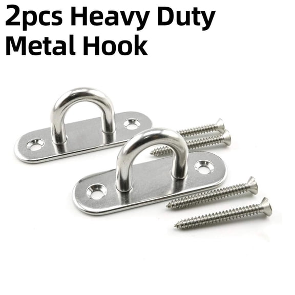 2pcs 3.15in Heavy Duty Stainless Steel Hardware Hooks With Screws,Ceiling Hooks,Eyes Plate Hooks For Marine.M8 Enclosed Hook,Ceiling Wall Mount Hanging Hooks For Hammock Boat Garage