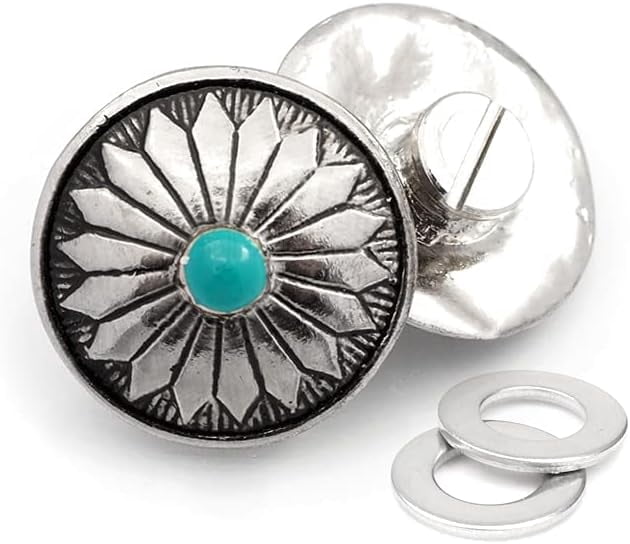 2pcs 3/4 Inch Flower Coin Conchos Turquoise Dot Silver Plated Metal ...