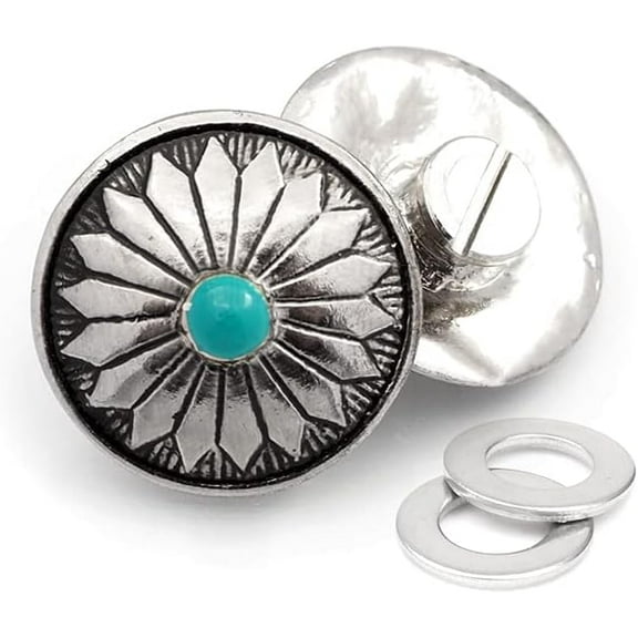 2pcs 3/4 Inch Flower Coin Conchos Turquoise Dot Silver Plated Metal Decorative Screw Back Button CHS01"