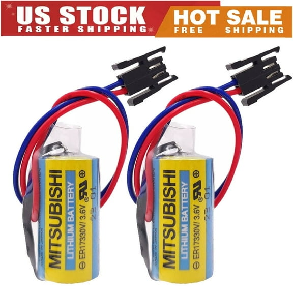 2pcs 3.6V 1700mAh MR-BAT ER17330V Lithium Battery for FANUC CNC System A6BAT ER17330V 3.6V PLC Battery with Black Plug