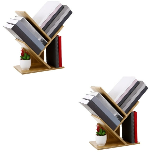 2pcs 3 Layers Wooden Bookcases Tabletop Tree Bookshelf Small Desktop Bookcase Fashion Storage Rack