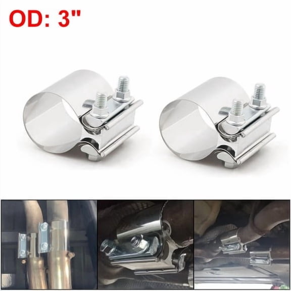 2pcs 3" Stainless Steel Butt Joint Band Exhaust OD Pipe Clamp Sleeve Coupler