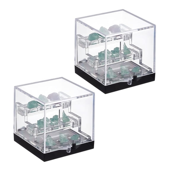 2pcs 3-Tier Transparent Acrylic Display Case Mineral boxes Square with Black Base Clear 5.2x5.2x5.2cm