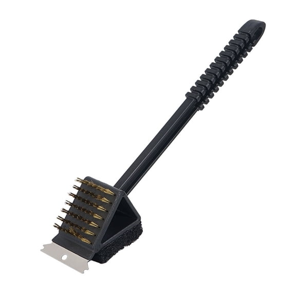 2pcs 3-in-1 Grill Cleaning Brush with Stainless Steel Wire Bristles - Scour Pad - Grill Scraper - 36cm Handle Length
