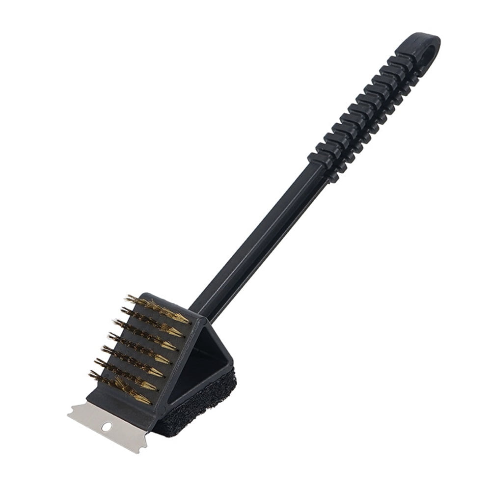 2pcs 3-in-1 Grill Cleaning Brush with Stainless Steel Wire Bristles - Scour Pad - Grill Scraper - 36cm Handle Length
