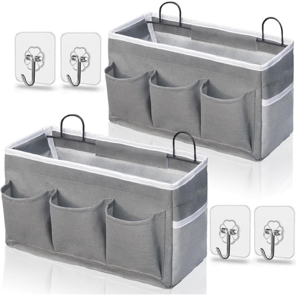 2 Pcs Large Wall Hanging Organizer with 3 Pockets – Linen Fabric Door Storage Baskets for Kitchen, Bedroom, Office, RV Camper