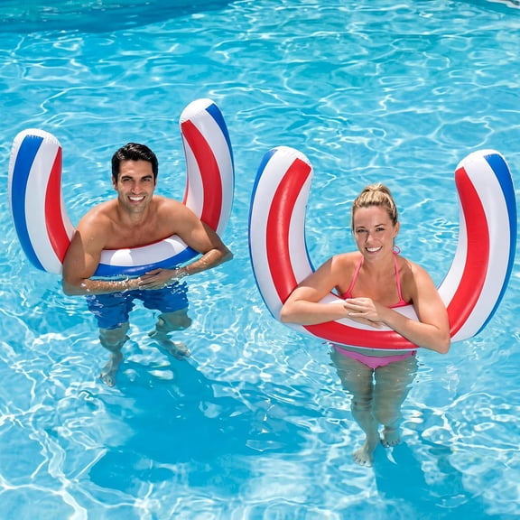 2pcs 30 x 24 Inches Inflatable Curved Pool Noodle Adult Inflatable Pool Float Noodles for Swimming Travel Pink Blue Stripe Pools Float Toys Summer Party Beach Water Games Supplies