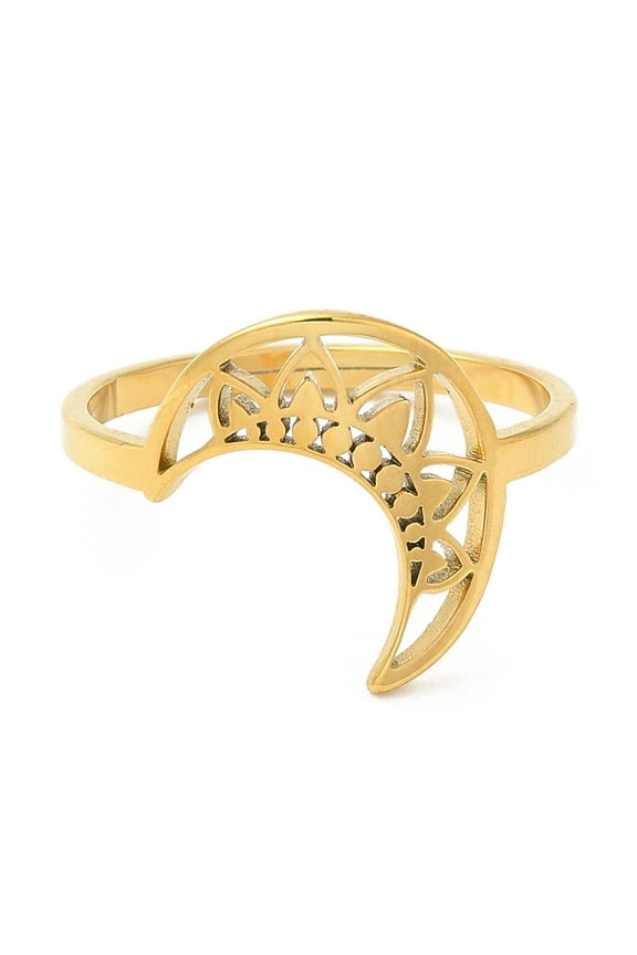 2pcs 304 Stainless Steel Adjustable Rings Moon Golden Size 6(16.5mm)