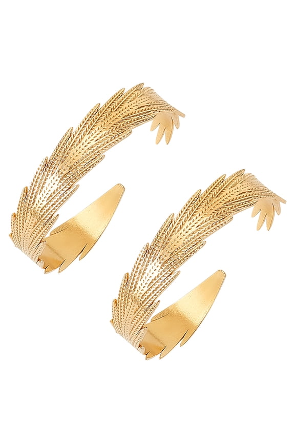2pcs 304 Stainless Steel Feather Cuff Bangles Golden Inner Diameter: 2-1/8 inch(5.3cm)