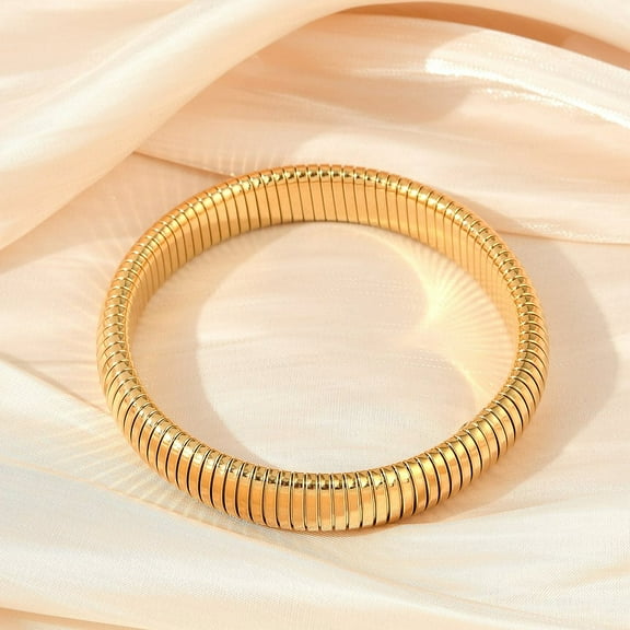 2pcs 304 Stainless Steel Flat Snake Chain Bracelet Stretch Bracelet Golden Inner Diameter: 2-1/2 inch(6.3cm) Wide: 12mm