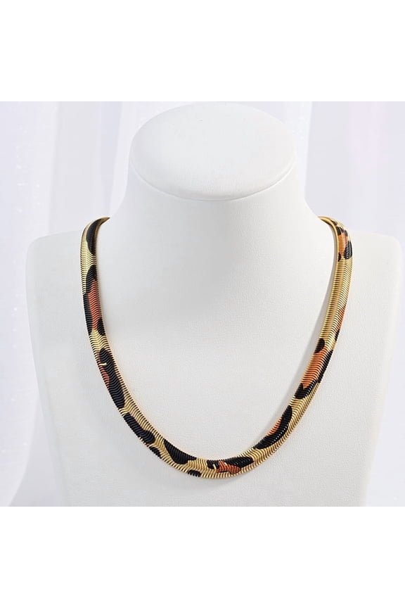 2pcs 304 Stainless Steel Leopard Print Snake Chain Necklaces for Women Golden 16.26 inch(41.3cm)