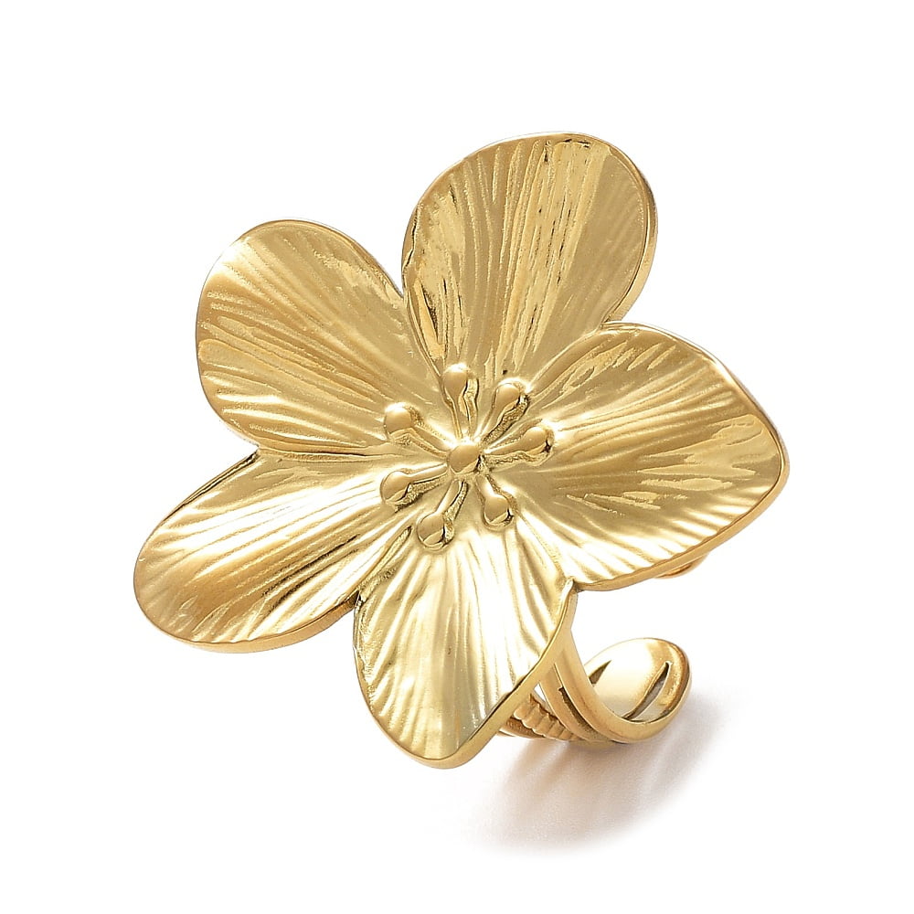 Open Cuff Rings 2pcs 304 Stainless Steel Open Cuff Rings Golden Flower Size 7 1/4(17 ...