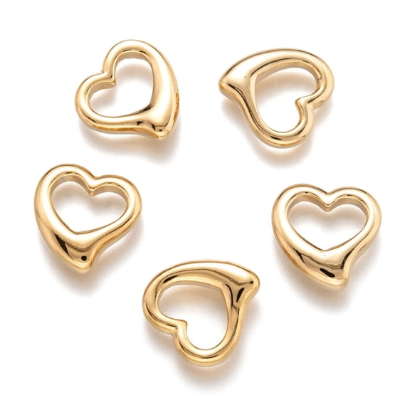 2pcs 304 Stainless Steel Pendants Ion Plating(IP) Heart Golden 16.5x16.5x3mm Hole: 6x11mm for Crafting