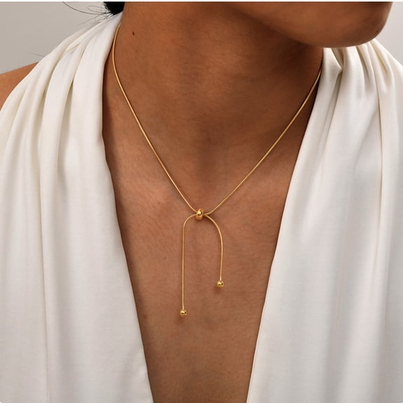 2pcs 304 Stainless Steel Round Snake Chain Lariat Necklaces Slider Necklaces Golden 17.48 inch(44.4cm)