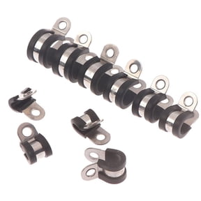 2pcs 304 Stainless Steel Rubber Lined P Clips Cable Mounting Hose Pipe Clamp