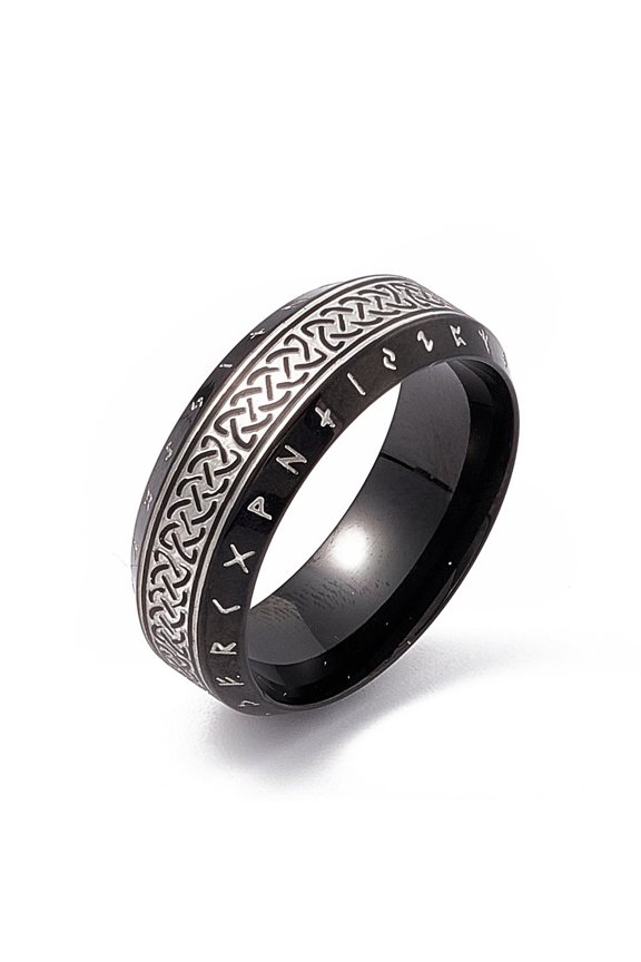 2pcs 304 Stainless Steel Sailor's Knot Finger Ring Words Odin Norse Amulet Jewelry for Women Men Electrophoresis Black Inner Diameter: 18.8mm
