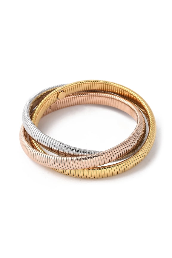 2pcs 304 Stainless Steel Stretch Bracelets Criss Bracelets for Women Ion Plating(IP) Mixed Color Inner Diameter: 2-1/8 inch(5.5cm) 8mm