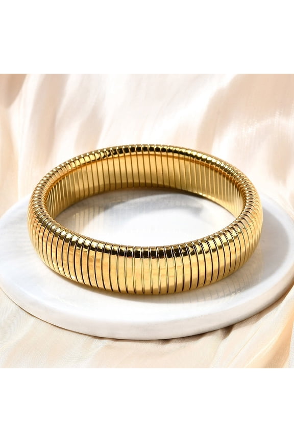 2pcs 304 Stainless Steel Stretch Bracelets for Women Men Ion Plating(IP) Golden 5/8 inch(1.6cm) Inner Diameter: 2-1/2 inch(6.5cm)