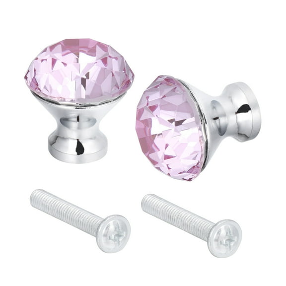 2pcs 30MM Crystal Glass Knob Handle Door Knob Crystal Diamond Single Hole Cabinet Wardrobe Drawer Pull Pink