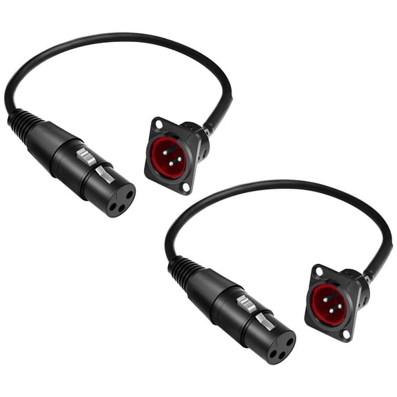 (2pcs) 30cm D Type XLR Connector Pass Through Cable 3 Pin D Type Female Panel Mount to Male Connector for Audio Devices (D Type XLR Male to Female)