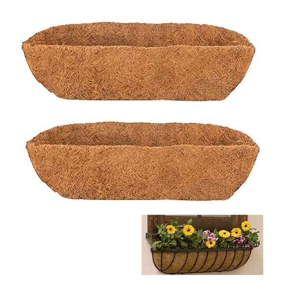2pcs 36 Inch Trough Coco Liners,Natural Coconut Fiber Wall Planter Replaceable for Window Box, Fence Flower Baskets