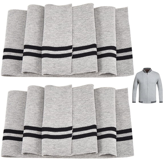 2pcs 37.4x5.5 Inch Elastic Ribbing Fabric Neckline Collar Trim Waistbands Collar Cuffs Trim Material Black Stripe Light Grey Waistband Knit Neckbands for Jacket Sewing Waistband Cuffs