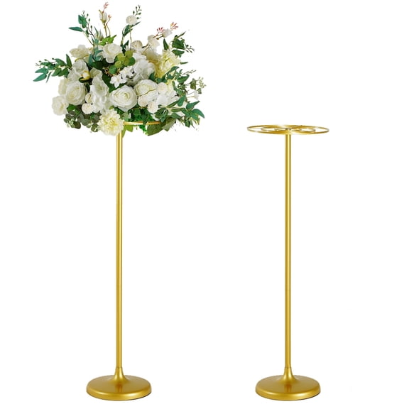 2Pcs 39.3 Gold Metal Adjustable Wedding Flower Stand, Centerpiece Floor Vase for Party & Reception