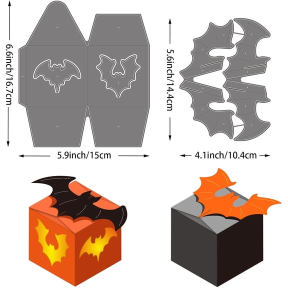 2pcs 3D Box Die Cut Metal Paper Cutting Dies Stencils 3D Bat Candy Gift Box Metal Embossing Stencils Template for Paper Card Making DIY Scrapbooking Album Craft Decor