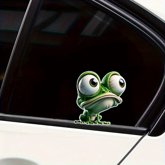 2pcs 3D Cartoon Frog Vinyl Stickers - Waterproof Durable Decals for Cars, Laptops, Motorcycles, Skateboards & Walls - Big Eyes Design, Fun & Unique Decor