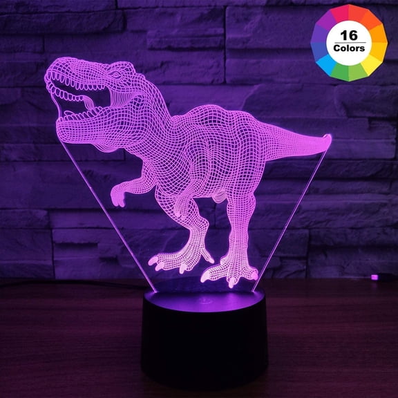 2pcs 3D Dinosaur Night Light + Triceratops Rex Led Lamp Illusion Tyrannosaurus Lamp 16 Color Change Remote Control Lights for Bed Living Room Kids Girls Boys Xmas 737