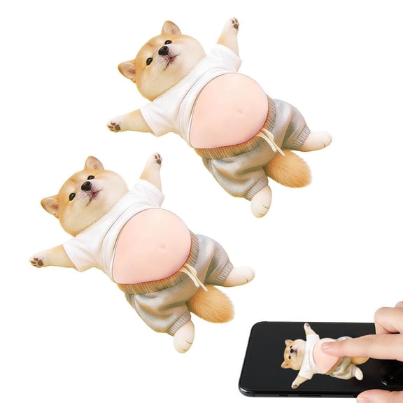 2pcs 3D Dog Belly Sticker,Super Soft Silicone Anti-Collision Sticker,Chubby Shiba Inu Big Belly 3D Puffy Stickers for Phone Car Door & Fridge Door