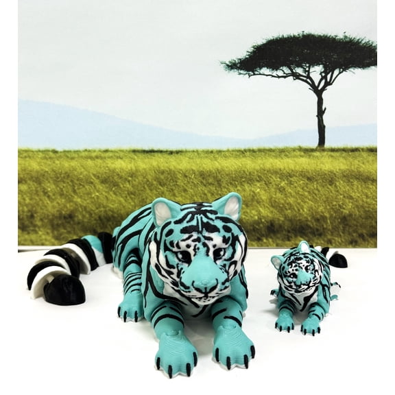 2pcs 3D Printed Animal Creatures, Colorful Teal Articulated Tigers Fidget Animal for Home/Office Desk Decoration