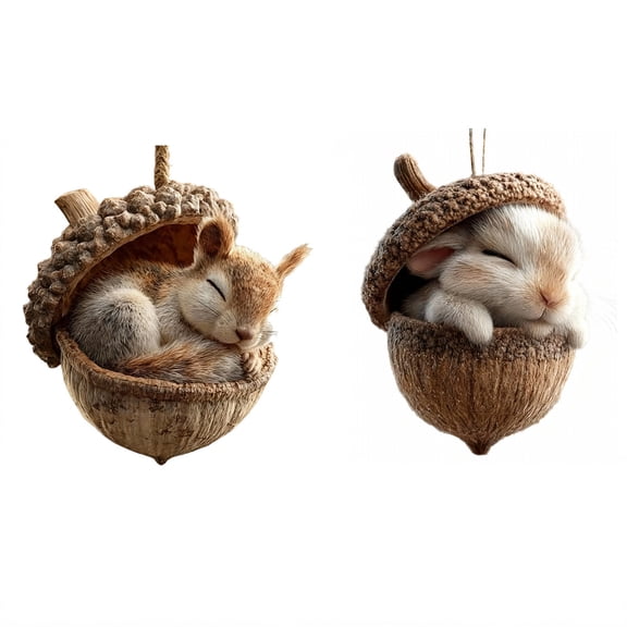 2pcs 3D Resin Forest Hazelnut Cute Animals Ornaments Duo, Charming Animal Pendants for Christmas and Home Decor, Small Resin Handicrafts with Detailed Design, 3.14in/8cm, C