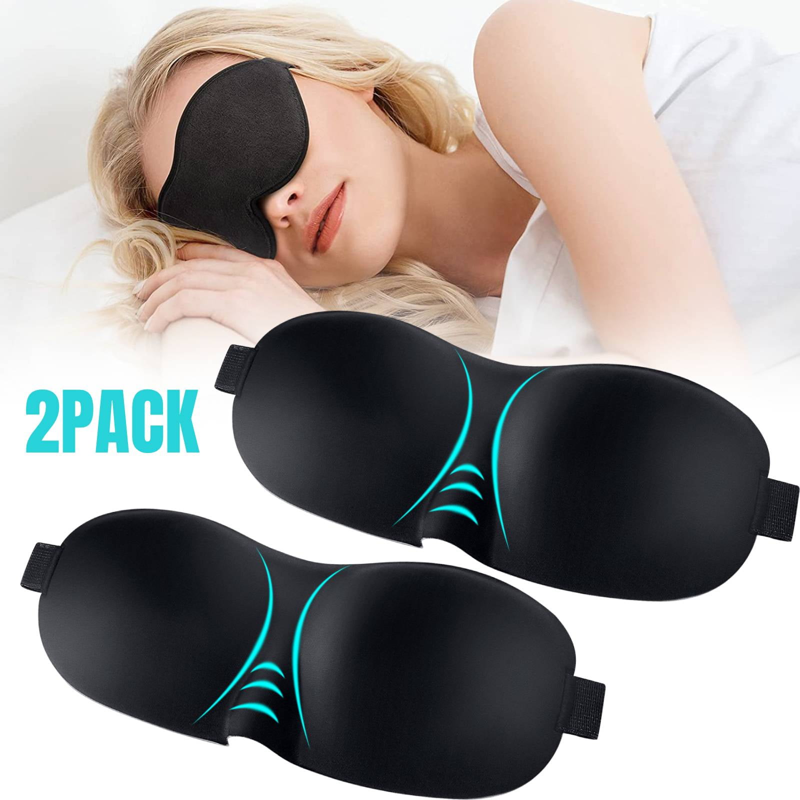 2pcs 3D Sleep Mask, TSV Contoured Blackout Eye Blindfold with Elastic Strap, Black Sleep Blindfold for Women and Men