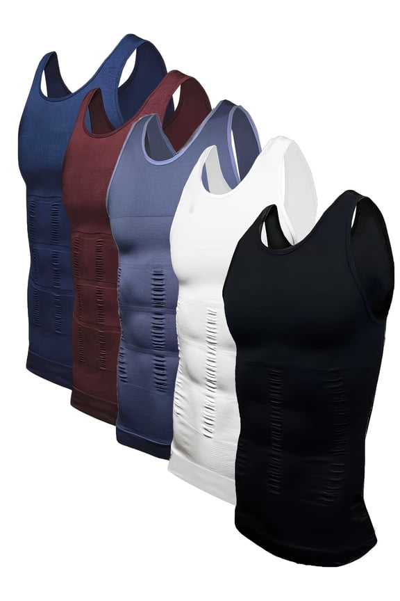 2pcs/3pcs/5pcs Men's Compression Shirt Body Shaper Vest - Tight Tummy Control Workout Tank Top Abs Abdomen Muscle Undershirts Shapewear for Gynecomastia & Posture Support