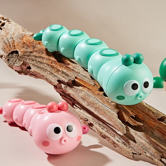 2pcs Caterpillar Wind-up Toy, No Batteries Required, Durable Plastic, Parent-Youngsters Interactive Toys, Holiday Gifts for Kids(Pink & Green)