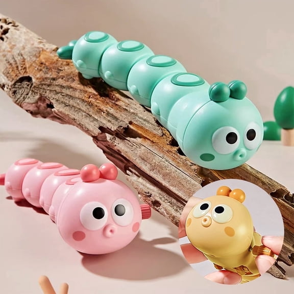 2pcs Caterpillar Wind-up Toy, No Batteries Required, Durable Plastic, Parent-Youngsters Interactive Toys, Holiday Gifts for Kids(Pink & Green)