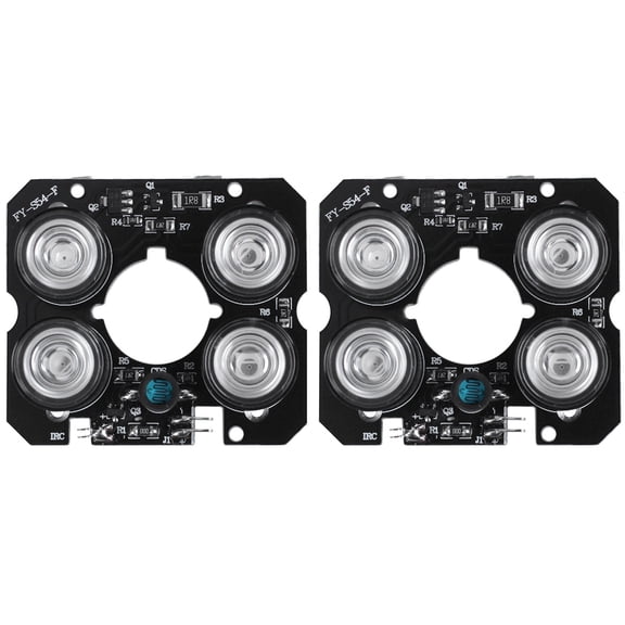 2pcs 4 Array IR LED Spot Light Infrared 4X IR LED Board for CCTV Cameras Night Vision (52mm Diameter),2 x IR LED Light board,black & gray