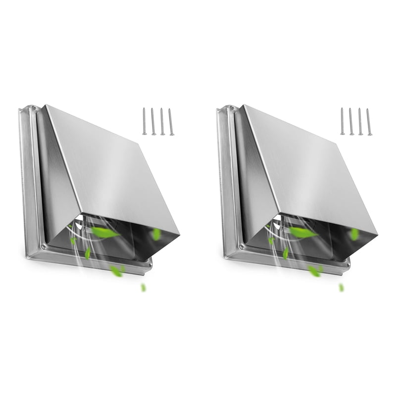 2pcs 4 Inch Dryer Vent Cover Outdoor Walls, Stainless Steel External Extractor Wall Vent Cushioned Non-Return Flap