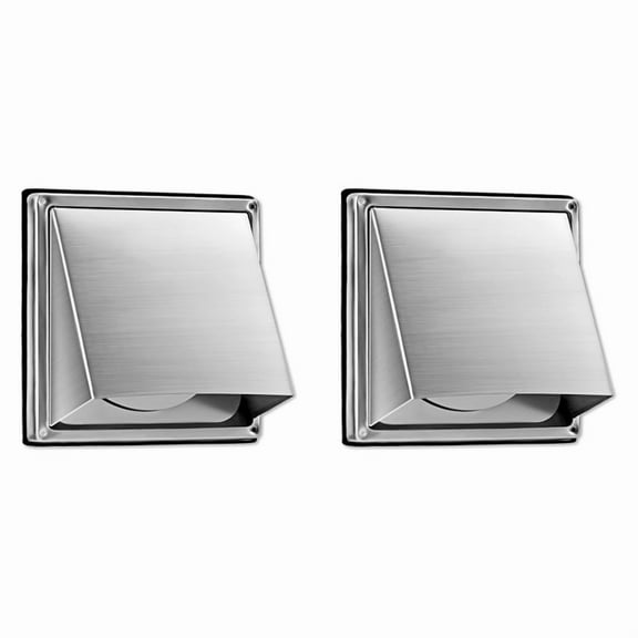 2pcs 4-Inch External Extractor Wall Vent Outdoor Cushioned Non Return Flap,2 x dryer vent cover Outside with rubber gasket 8 x screws,Silver