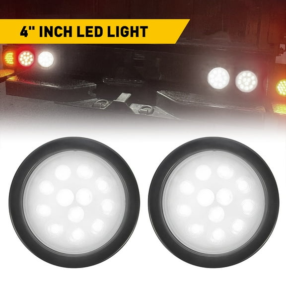 2pcs 4 Inch Round 24 LED Reverse Backup Tail Lights Trailer Truck Clear Lens 12V