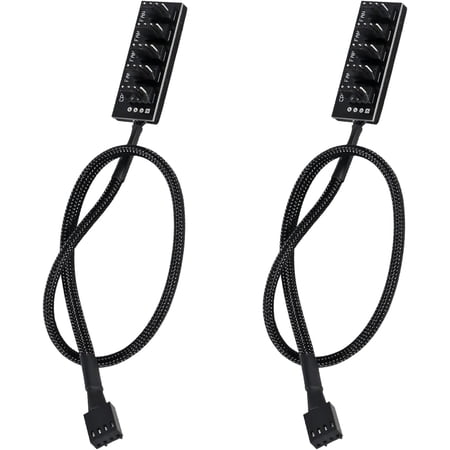 2pcs 4 Pin PWM Fan Hub, PC CPU Cooling 4 PIN/3PIN Power Fan Extension Cable Hub, 1 to 5 Splitter 5 Way Adapter, 33CM