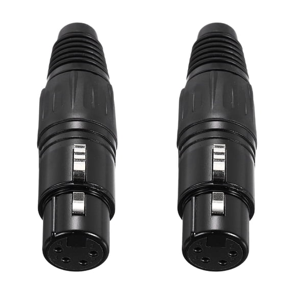 2pcs 4 Pin XLR Female Connector, Microphone Audio Cable Plug Mic Socket,Black
