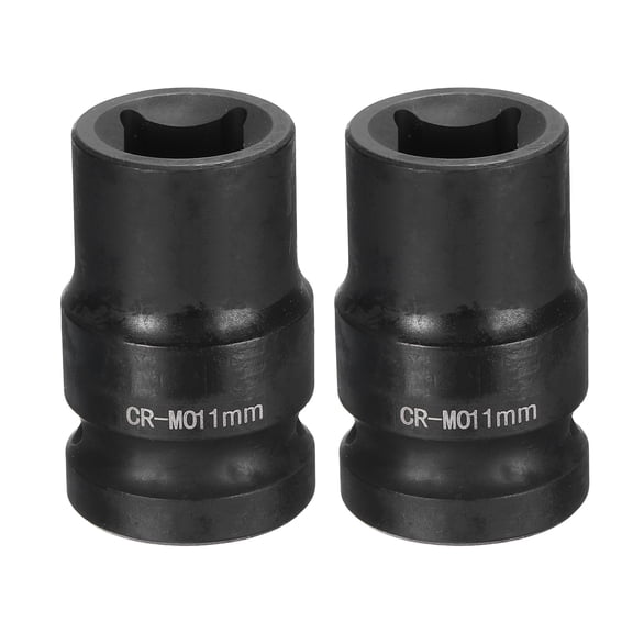 2pcs 4 Point Square Socket 1/2" Drive 11mm Metric CR-MO Impact Wheel Socket