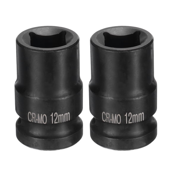 2pcs 4 Point Square Socket 1/2" Drive 12mm Metric CR-MO Impact Wheel Socket