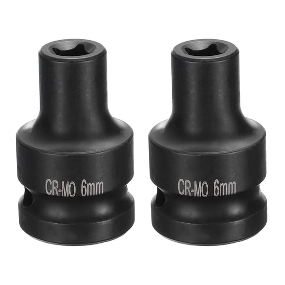 2pcs 4 Point Square Socket 1/2" Drive 6mm Metric CR-MO Impact Wheel Socket