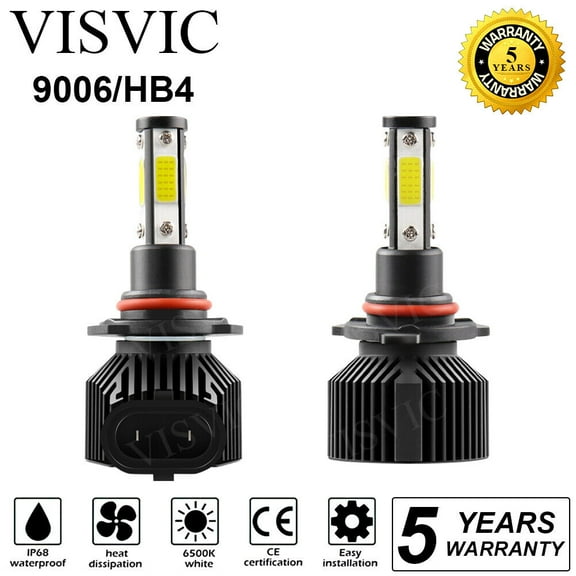 2pcs 4 Sides 9006 HB4 LED Headlight Bulb Low Beam 6000K 50W 5000LM Light VISVIC