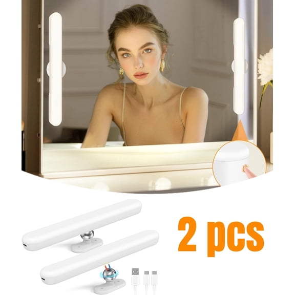 2pcs 4000mAh tricolor light - magnetic suction mirror headlight, rechargeable mirror light, suitable for dressing tables, bathrooms, and dressing tables
